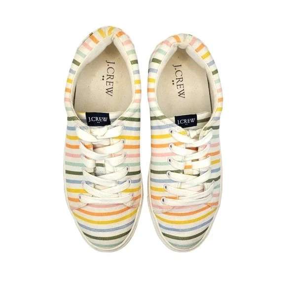 Euc J Crew Rainbow Colorful Striped Canvas Sneaker Tennis Shoe Size 7 - Picture 2 of 5